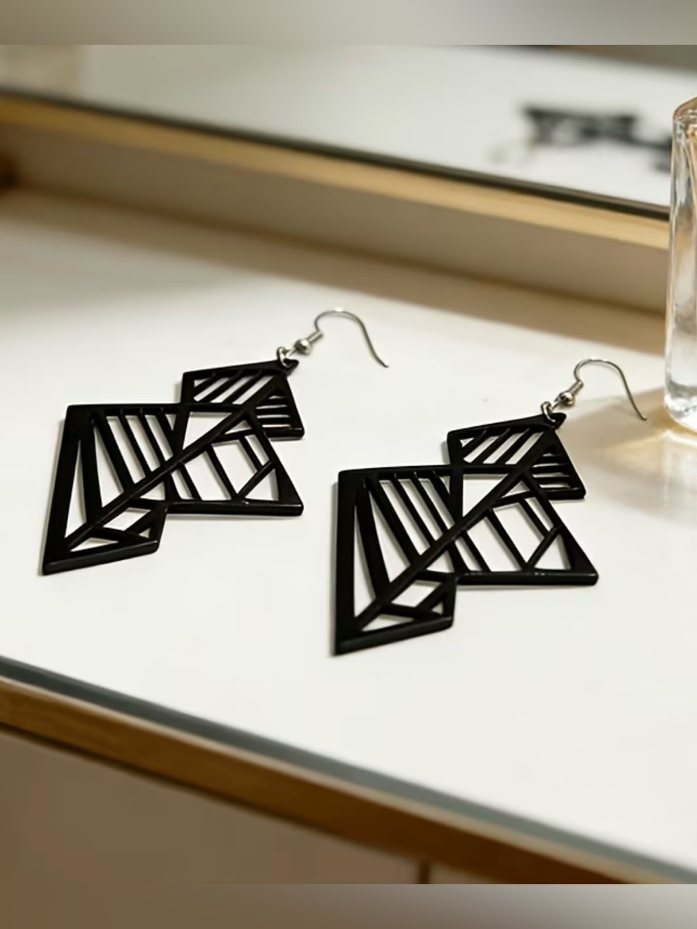 Black Geometric Drop Earrings - Modern Women's Jewelry
